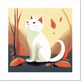 White sitting cat Posters and Art